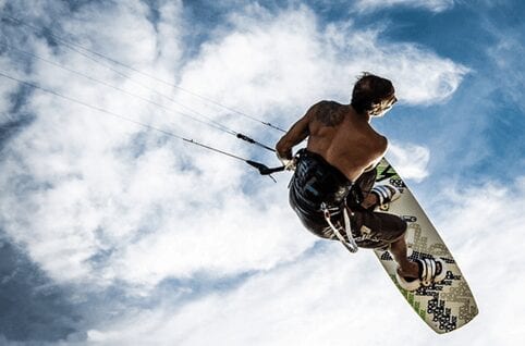 A man Kitesurfing